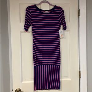LuLaRoe blue and pink striped Julia dress XS NWT